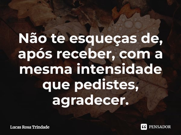 ⁠Não te esqueças de, após receber, com a mesma intensidade que pedistes, agradecer.... Frase de Lucas Rosa Trindade.
