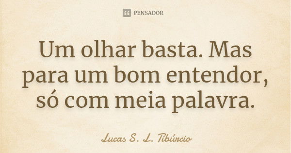 Um olhar basta. Mas para um bom entendor, só com meia palavra.... Frase de Lucas S. L. Tibúrcio.