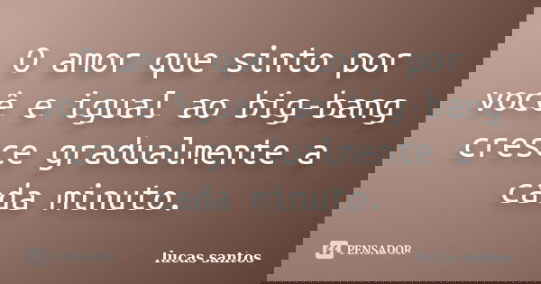 O amor que sinto por você e igual ao big-bang cresce gradualmente a cada minuto.... Frase de Lucas Santos.