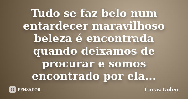 Tudo se faz belo num entardecer maravilhoso beleza é encontrada quando deixamos de procurar e somos encontrado por ela...... Frase de Lucas tadeu.