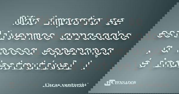 Não importa se estivermos arrasados , a nossa esperança é indestrutível !... Frase de Lucas venturini.