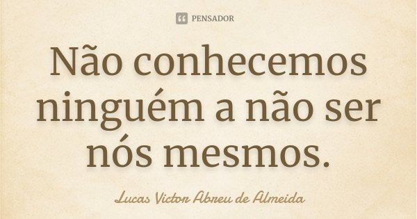 Não conhecemos ninguém a não ser nós mesmos.... Frase de Lucas Victor Abreu de Almeida.