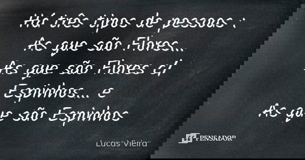 Há três tipos de pessoas : As que são Flores... As que são Flores c/ Espinhos... e As que são Espinhos... Frase de Lucas Vieira.