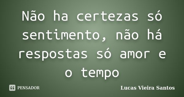 Não ha certezas só sentimento, não há respostas só amor e o tempo... Frase de Lucas Vieira Santos.