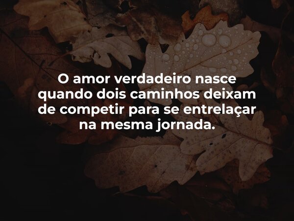 O amor verdadeiro nasce quando dois caminhos deixam de competir para se entrelaçar na mesma jornada.... Frase de Lucas Wilde.