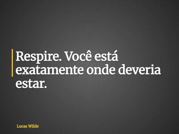 Respire. Você está exatamente onde deveria estar.... Frase de Lucas Wilde.