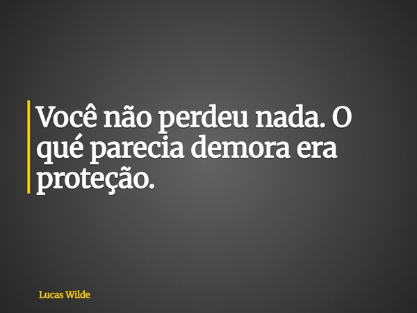 Você não perdeu nada. O qué parecia demora era proteção.... Frase de Lucas Wilde.
