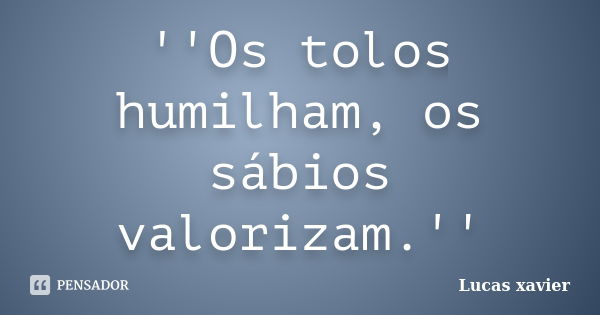 ''Os tolos humilham, os sábios valorizam.''... Frase de Lucas Xavier.