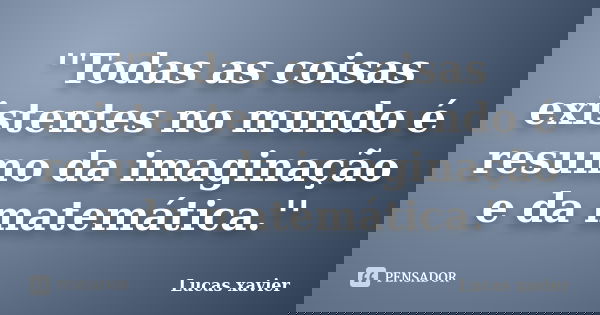 ''Todas as coisas existentes no mundo é resumo da imaginação e da matemática.''... Frase de Lucas Xavier.
