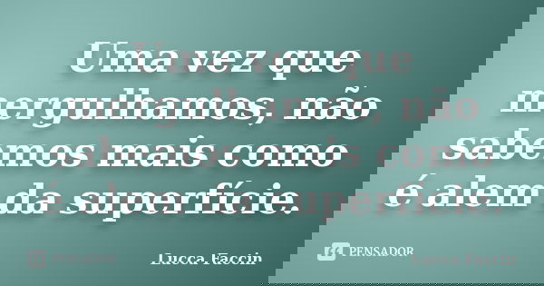 Uma vez que mergulhamos, não sabemos mais como é alem da superfície.... Frase de Lucca Faccin.