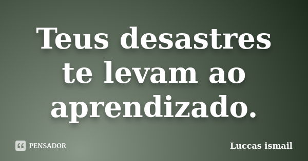 Teus desastres te levam ao aprendizado.... Frase de Luccas ismail.