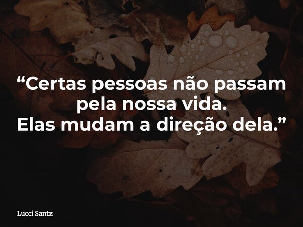 “Certas pessoas não passam pela nossa vida. Elas mudam a direção dela.”... Frase de Lucci Santz.