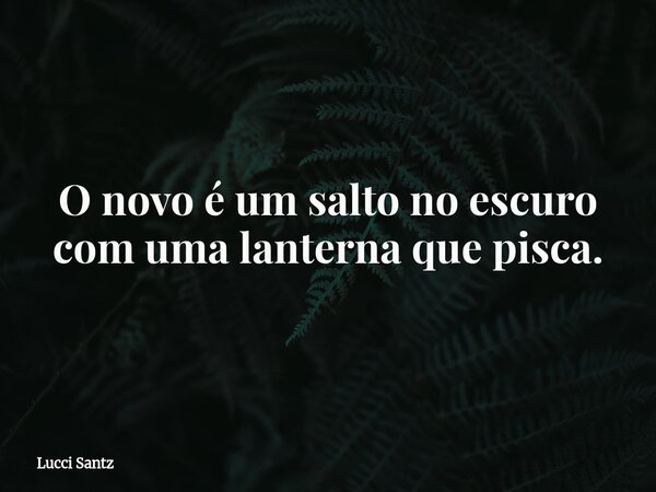 O novo é um salto no escuro com uma lanterna que pisca.... Frase de Lucci Santz.