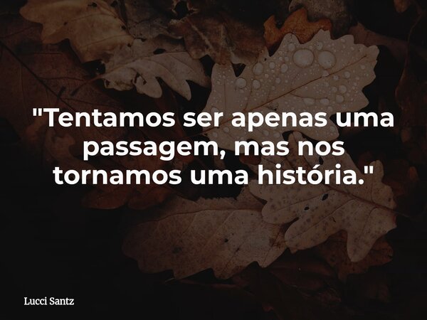 "Tentamos ser apenas uma passagem, mas nos tornamos uma história."... Frase de Lucci Santz.