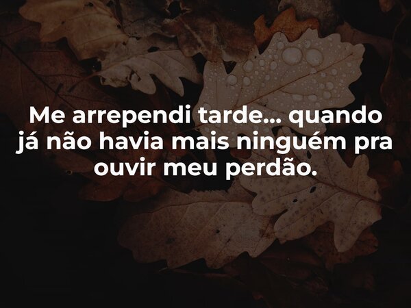 Me arrependi tarde… quando já não havia mais ninguém pra ouvir meu perdão.... Frase de Lucelson X.