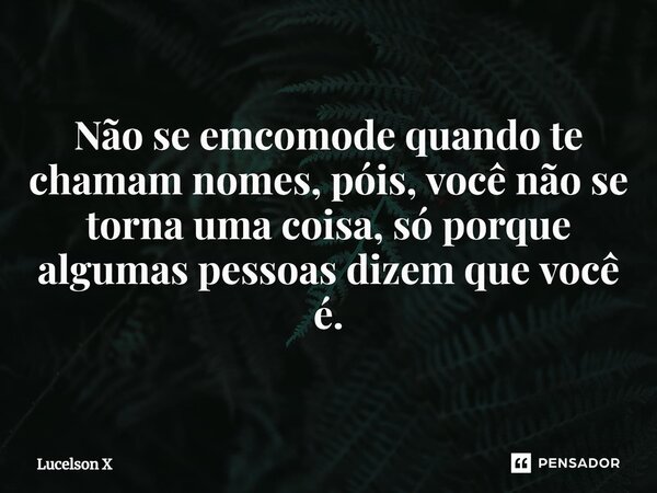 ⁠Não se emcomode quando te chamam nomes, póis, você não se torna uma coisa, só porque algumas pessoas dizem que você é.... Frase de Lucelson X.