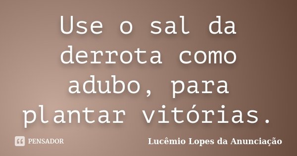 Use o sal da derrota como adubo, para plantar vitórias.... Frase de Lucêmio Lopes da Anunciação.