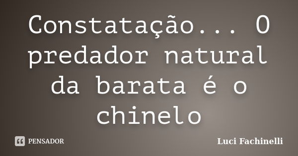 Constatação... O predador natural da barata é o chinelo... Frase de Luci Fachinelli.