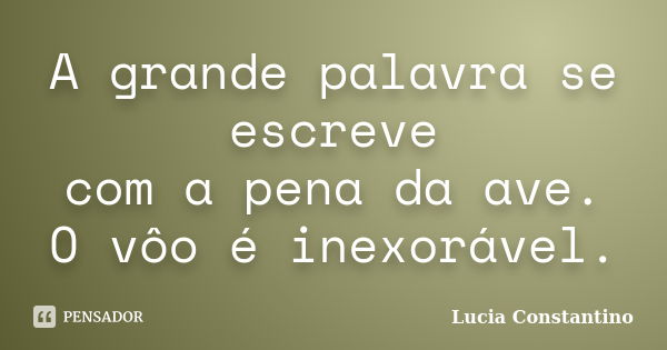 A grande palavra se escreve com a pena da ave. O vôo é inexorável.... Frase de Lúcia Constantino.