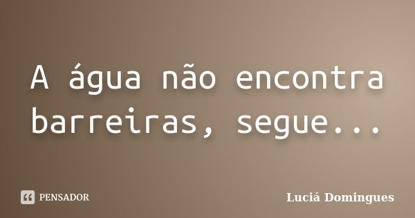 A água não encontra barreiras, segue...... Frase de Luciá Domingues.