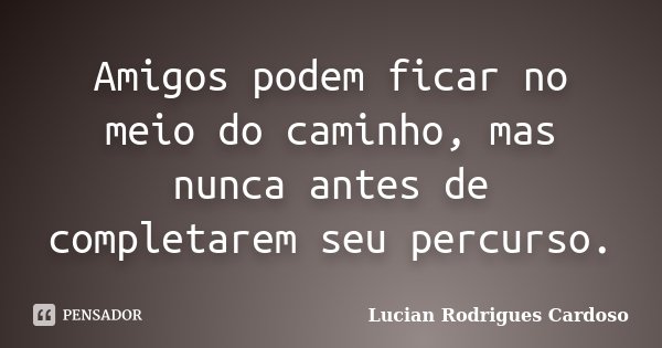 Amigos podem ficar no meio do caminho, mas nunca antes de completarem seu percurso.... Frase de Lucian Rodrigues Cardoso.