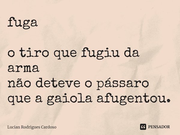 ⁠fuga o tiro que fugiu da arma
não deteve o pássaro
que a gaiola afugentou.... Frase de Lucian Rodrigues Cardoso.