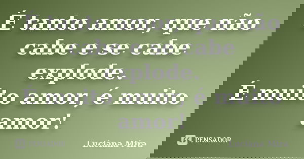 É tanto amor, que não cabe e se cabe explode. É muito amor, é muito amor!... Frase de Luciana Mira.