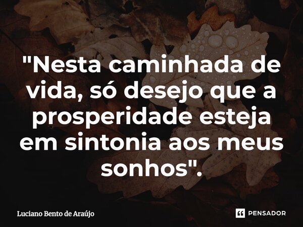 ⁠"Nesta caminhada de vida, só desejo que a prosperidade esteja em sintonia aos meus sonhos".... Frase de Luciano Bento de Araújo.