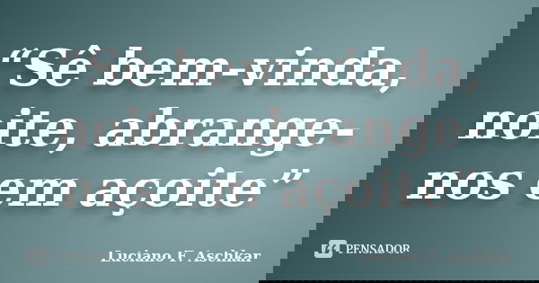 “Sê bem-vinda, noite, abrange-nos em açoite”... Frase de Luciano F. Aschkar.