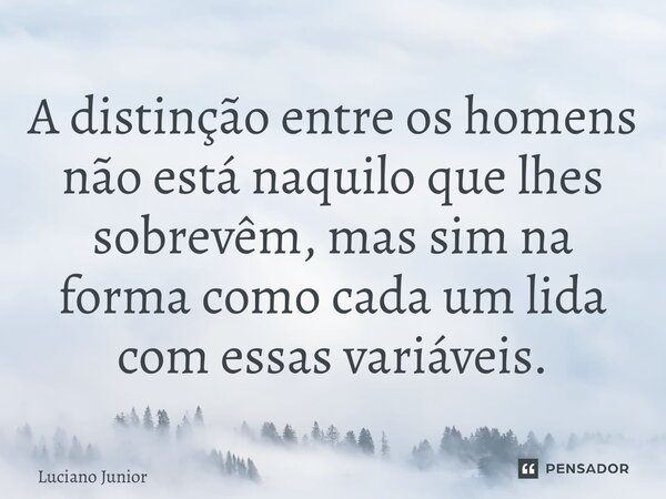 ⁠A distinção entre os homens não está naquilo que lhes sobrevêm, mas sim na forma como cada um lida com essas variáveis.... Frase de Luciano Junior.
