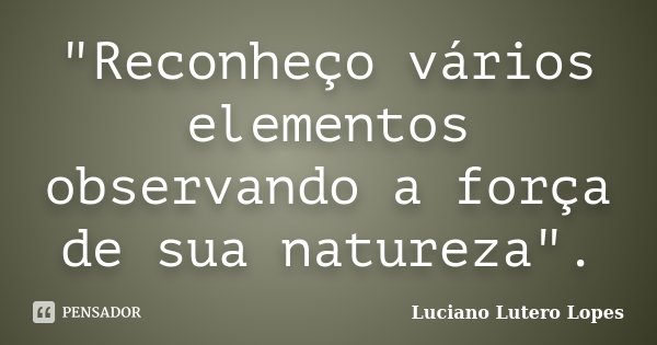"Reconheço vários elementos observando a força de sua natureza".... Frase de Luciano Lutero Lopes.