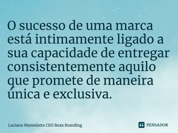 ⁠O sucesso de uma marca está intimamente ligado a sua capacidade de entregar consistentemente aquilo que promete de maneira única e exclusiva.... Frase de Luciano Montelatto CEO Boxx Branding.