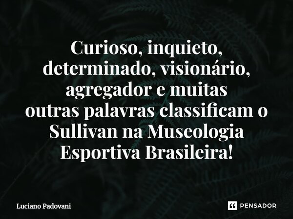 ⁠Curioso, inquieto, determinado, visionário, agregador e muitas outraspalavras classificam o Sullivan na Museologia Esportiva Brasileira!... Frase de Luciano Padovani.