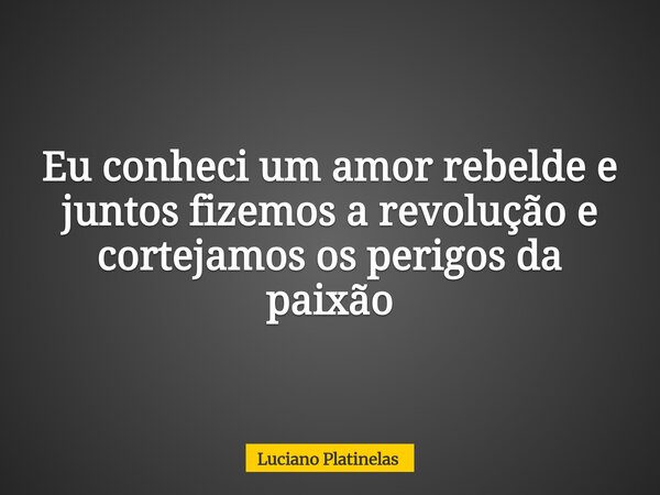 Eu conheci um amor rebelde e juntos fizemos a revolução e cortejamos os perigos da paixão... Frase de Luciano Platinelas.