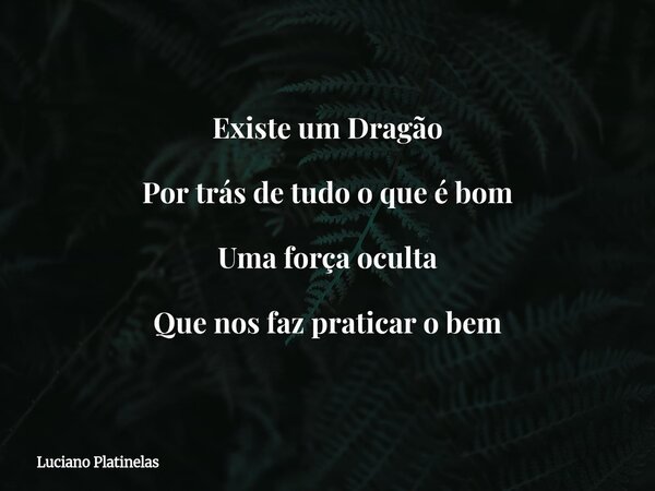 Existe um Dragão Por trás de tudo o que é bom Uma força oculta Que nos faz praticar o bem... Frase de Luciano Platinelas.