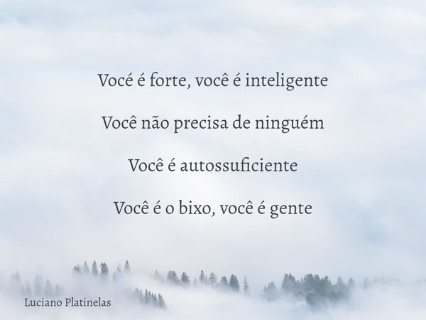 Vocé é forte, você é inteligente Você não precisa de ninguém Você é autossuficiente Você é o bixo, você é gente... Frase de Luciano Platinelas.