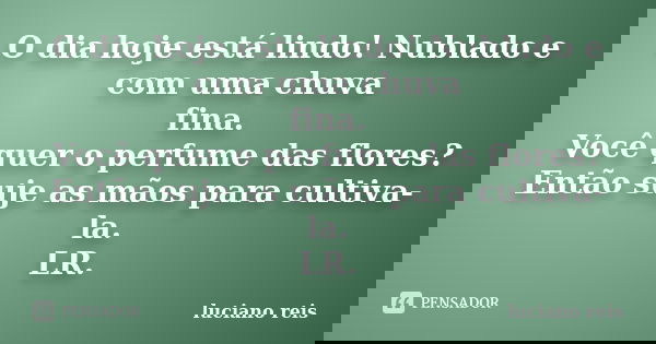 O dia hoje está lindo! Nublado e com uma chuva fina. Você quer o perfume das flores? Então suje as mãos para cultiva-la. LR.... Frase de Luciano reis.