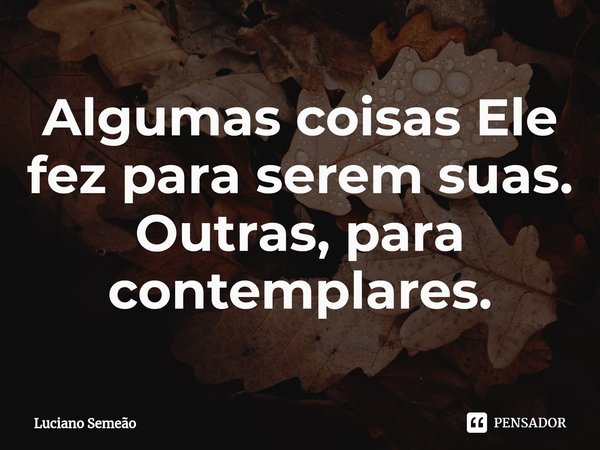 ⁠Algumas coisas Ele fez para serem suas.
Outras, para contemplares.... Frase de Luciano Semeão.