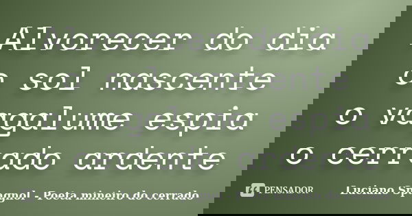 Alvorecer do dia o sol nascente o vagalume espia o cerrado ardente... Frase de Luciano Spagnol - Poeta mineiro do cerrado.