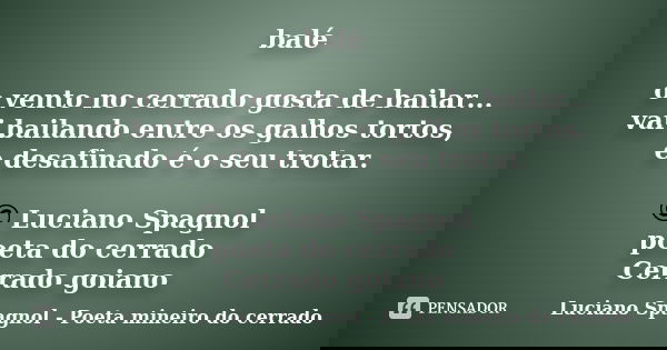 balé o vento no cerrado gosta de bailar... vai bailando entre os galhos tortos, e desafinado é o seu trotar. © Luciano Spagnol poeta do cerrado Cerrado goiano... Frase de Luciano Spagnol - poeta mineiro do cerrado.