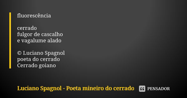 fluorescência cerrado fulgor de cascalho e vagalume alado © Luciano Spagnol poeta do cerrado Cerrado goiano... Frase de Luciano Spagnol - poeta mineiro do cerrado.