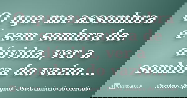 O que me assombra é sem sombra de dúvida, ver a sombra do vazio...... Frase de Luciano Spagnol - Poeta mineiro do cerrado.