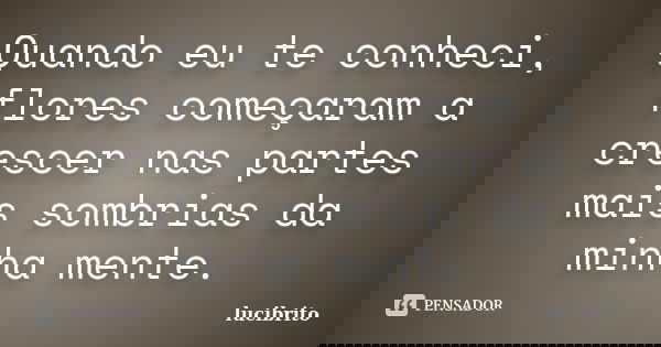 Quando eu te conheci, flores começaram a crescer nas partes mais sombrias da minha mente.... Frase de lucibrito.