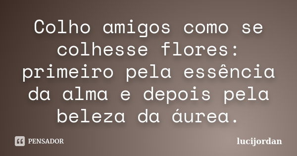 Colho amigos como se colhesse flores: primeiro pela essência da alma e depois pela beleza da áurea.... Frase de lucijordan.