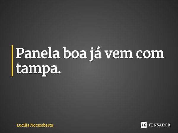 ⁠Panela boa já vem com tampa.... Frase de Lucilia Notaroberto.