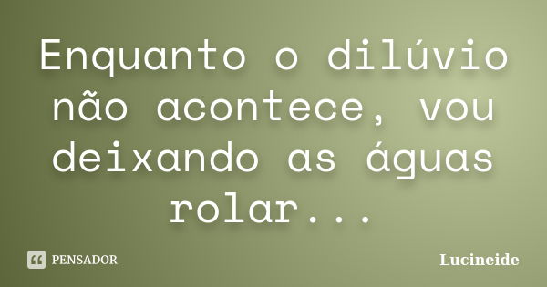 Enquanto o dilúvio não acontece, vou deixando as águas rolar...... Frase de Lucineide.