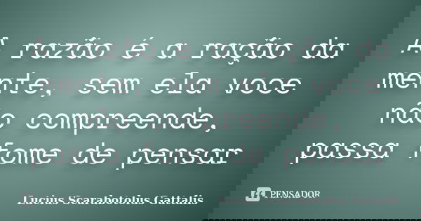 A razão é a ração da mente, sem ela voce não compreende, passa fome de pensar... Frase de Lucius Scarabotolus Gattalis.