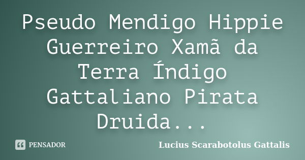 Pseudo Mendigo Hippie Guerreiro Xamã da Terra Índigo Gattaliano Pirata Druida...... Frase de Lucius Scarabotolus Gattalis.