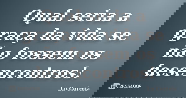 Qual seria a graça da vida se não fossem os desencontros!... Frase de Lu correia.