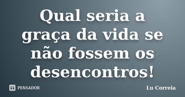 Qual seria a graça da vida se não fossem os desencontros!... Frase de Lu correia.